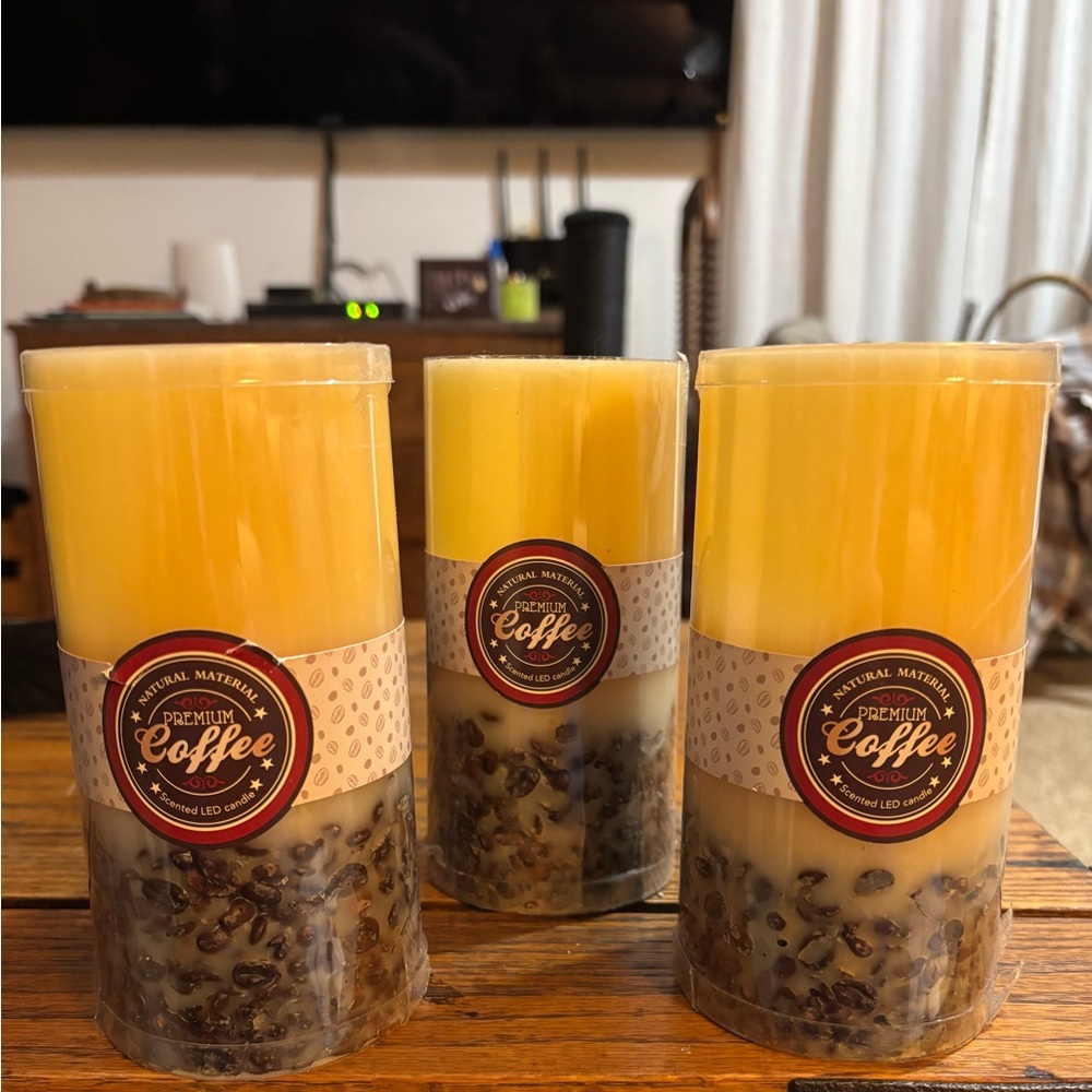 Yellow and Brown Coffee Beans Scented Battery Operated Candles - Picture 3 of 4